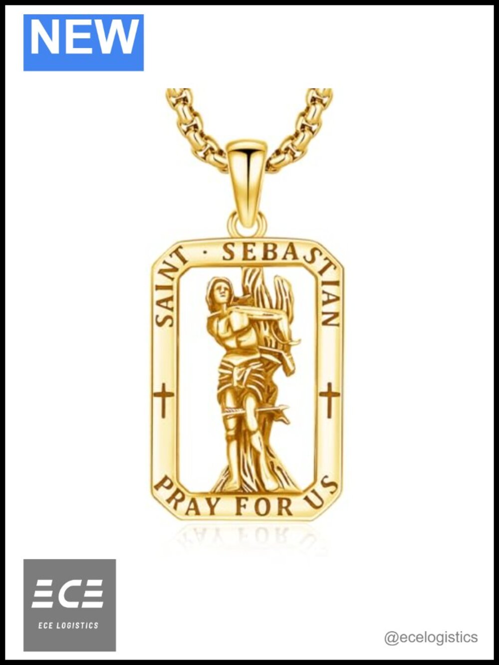 Sterling Silver St Sebastian Medal Necklace 18k Gold Plated